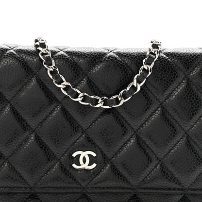 Quilted Caviar Wallet Bag - Black
