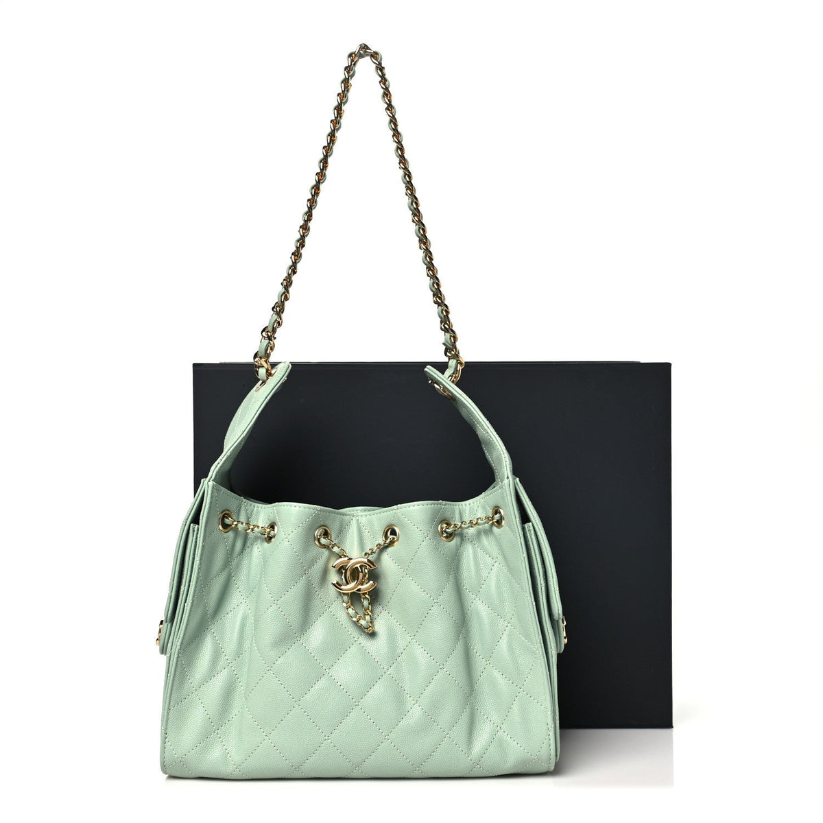 Small Quilted Caviar Handbag - Light Green