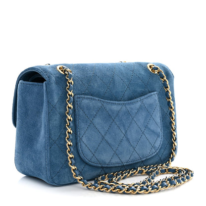 Mini Calfskin Suede Flap Shoulder Bag - Blue
