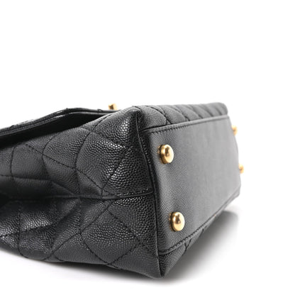 Mini Quilted Caviar Flap Shoulder Bag - Black