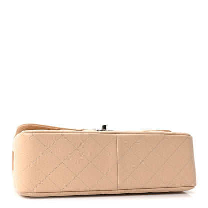 Quilted Caviar Flap Shoulder Bag - Beige