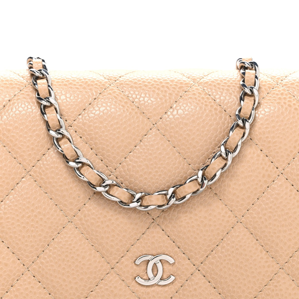 Quilted Caviar Wallet Bag - Beige