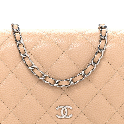 Quilted Caviar Wallet Bag - Beige