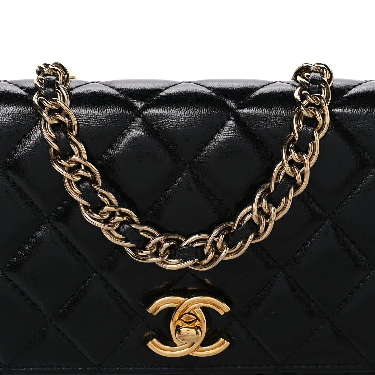 Quilted Lambskin Wallet Bag - Gold