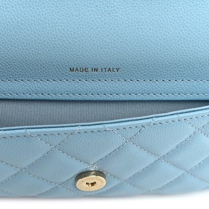 Quilted Caviar Flap Shoulder Bag - Light Blue