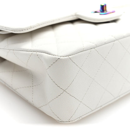 Small Quilted Caviar Flap Shoulder Bag - White