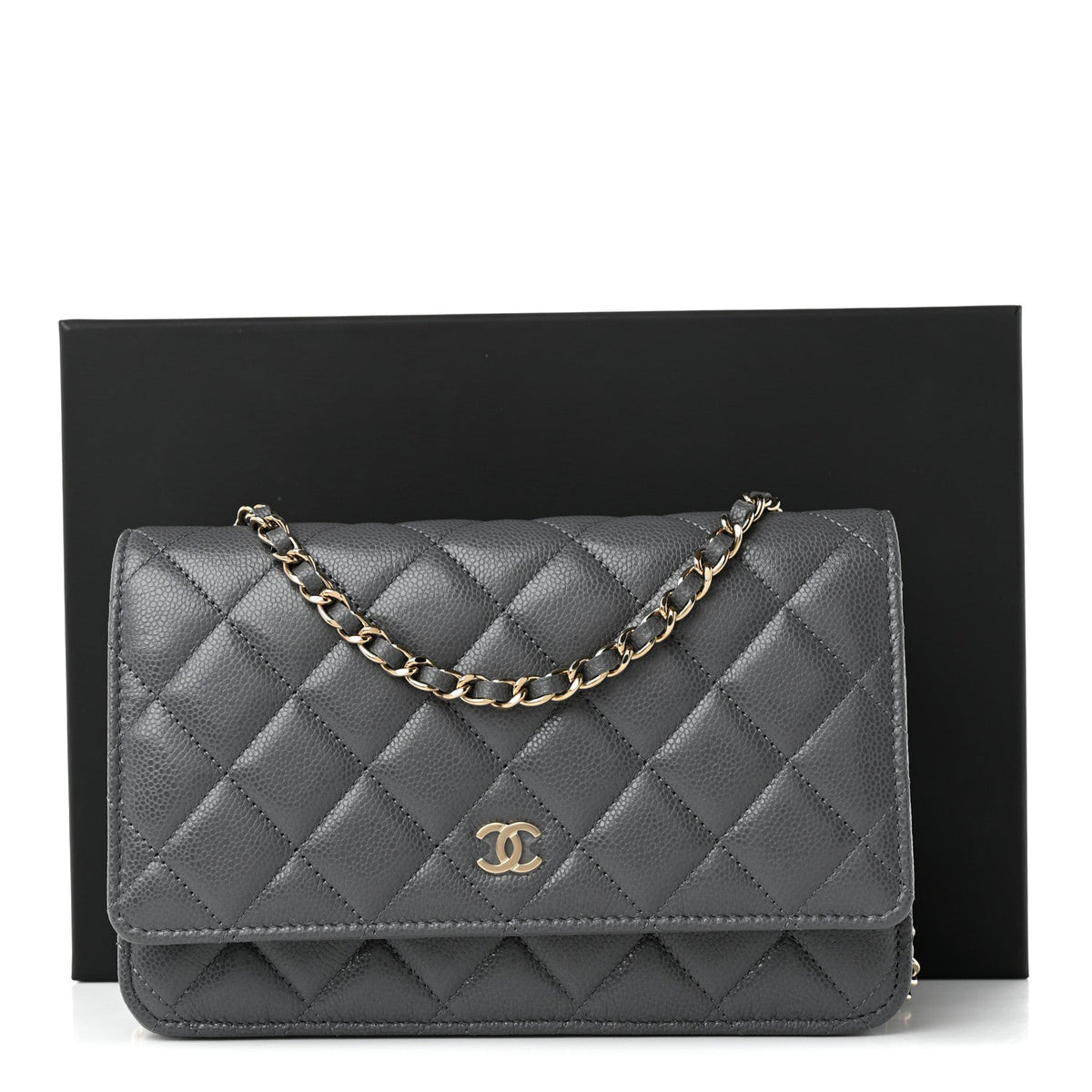 Quilted Caviar Wallet Bag - Grey