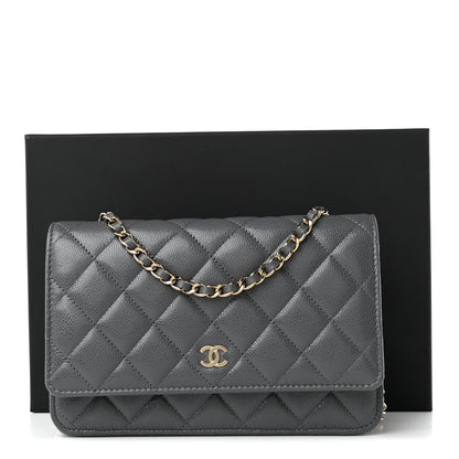 Quilted Caviar Wallet Bag - Grey