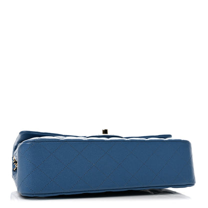 Medium Quilted Caviar Flap Shoulder Bag - Blue