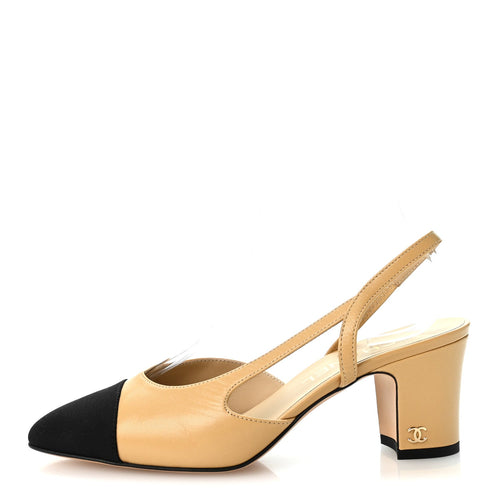 Goatskin Grosgrain Cap Toe CC Slingback Pumps Beige Black