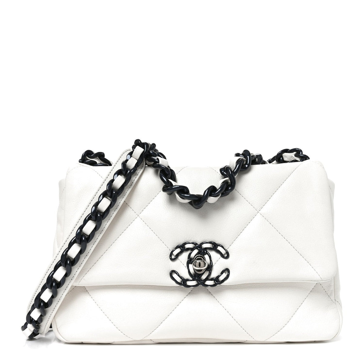 Medium Quilted Calfskin Flap Shoulder Bag - White
