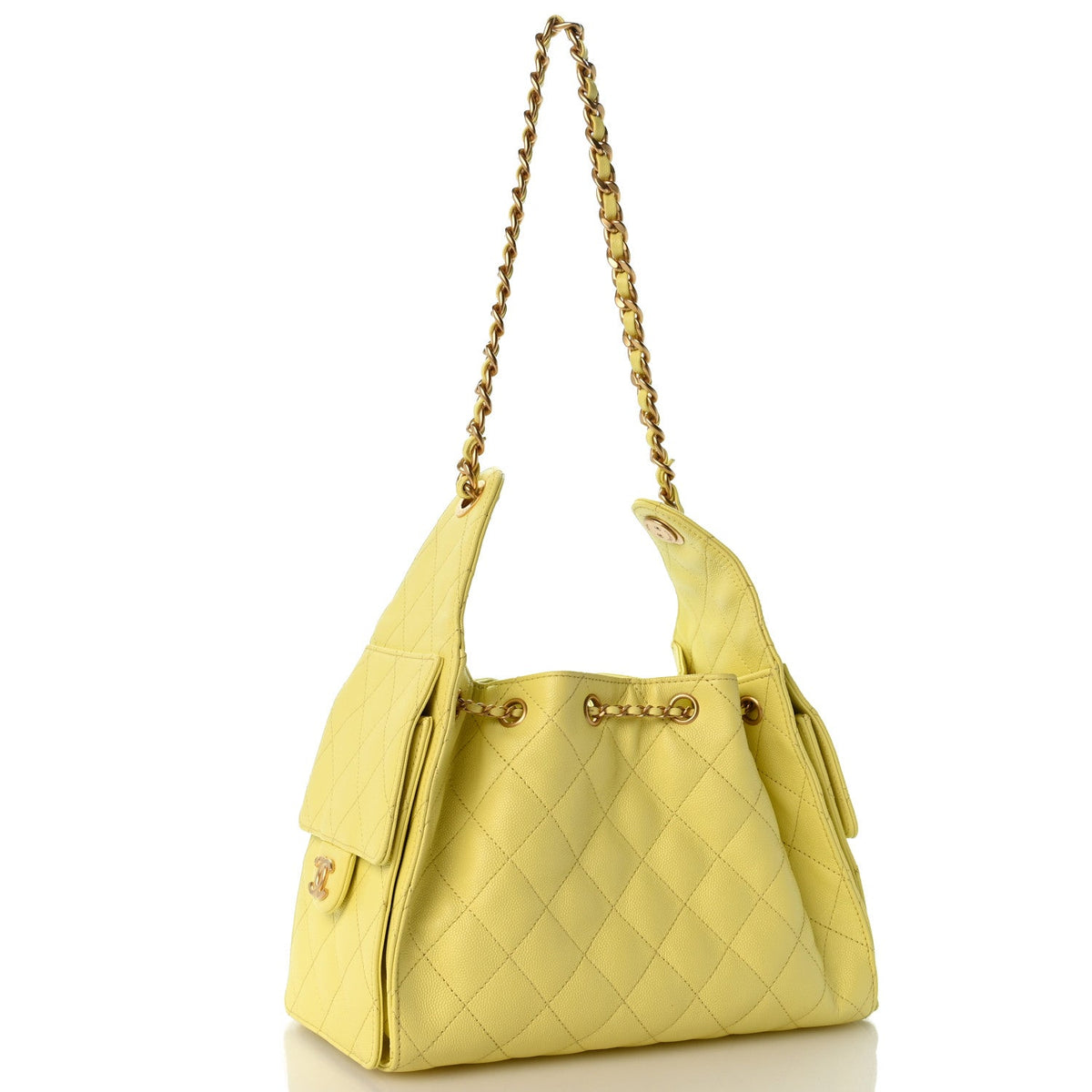 Small Quilted Caviar Handbag - Yellow