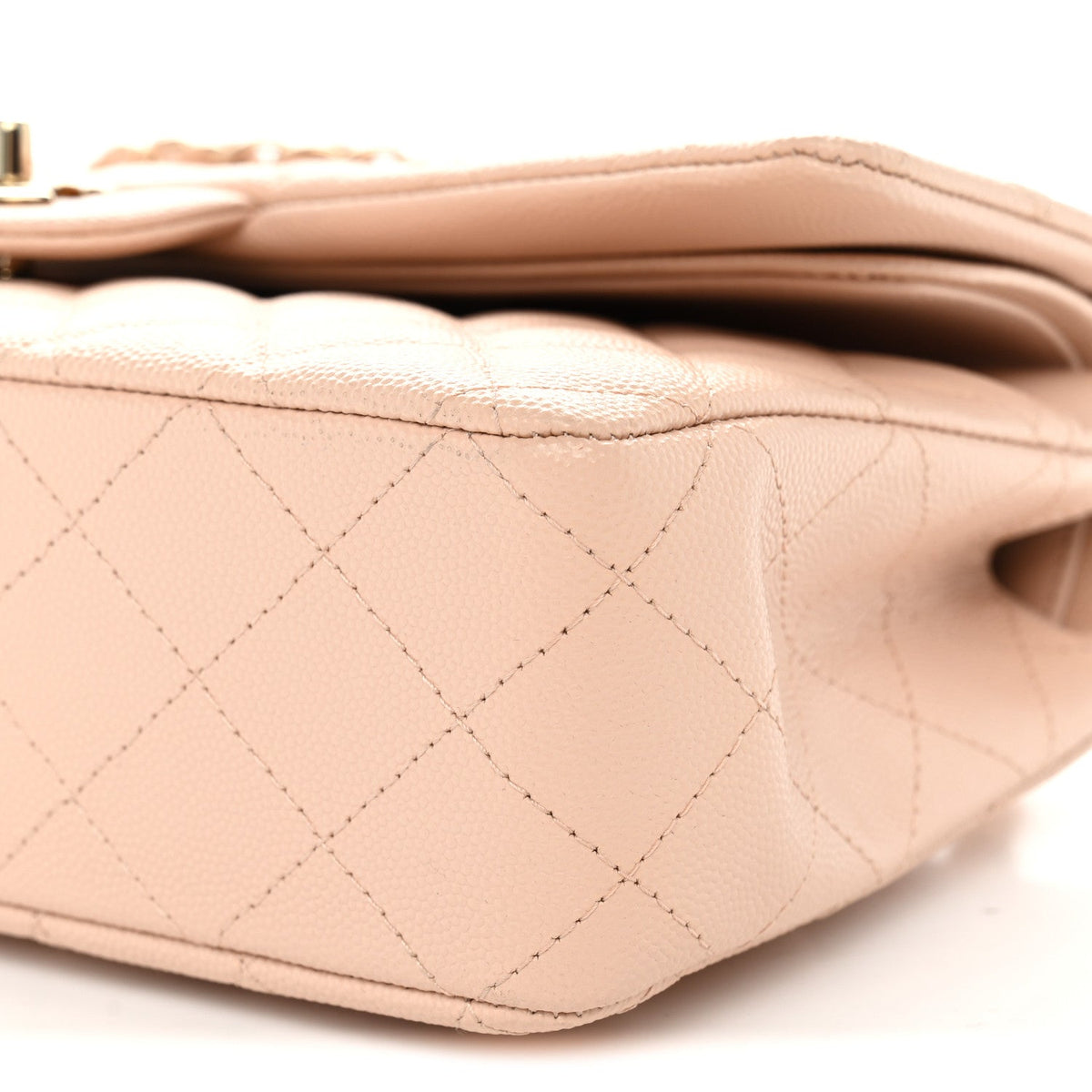 Medium Quilted Caviar Flap Shoulder Bag - Beige