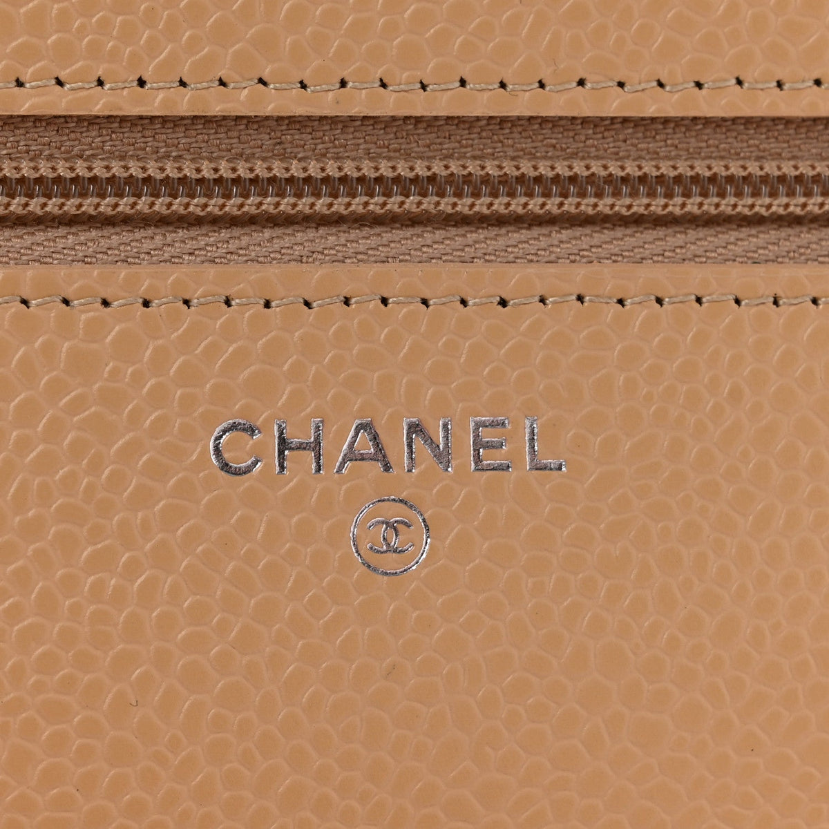 Quilted Caviar Wallet Bag - Beige