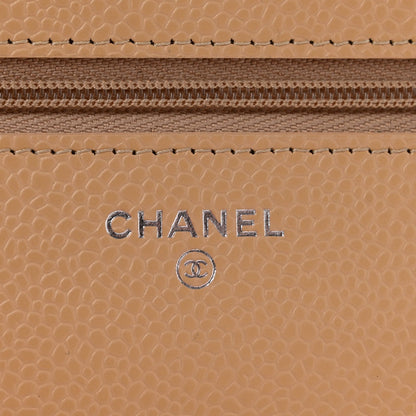 Quilted Caviar Wallet Bag - Beige
