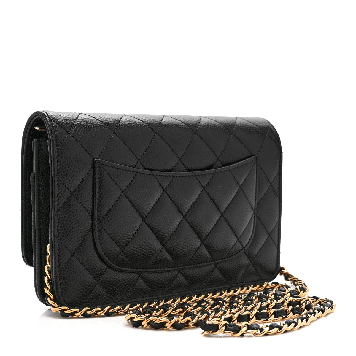 Quilted Caviar Wallet Bag - Black