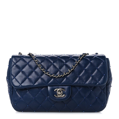 Quilted Lambskin Flap Shoulder Bag - Blue