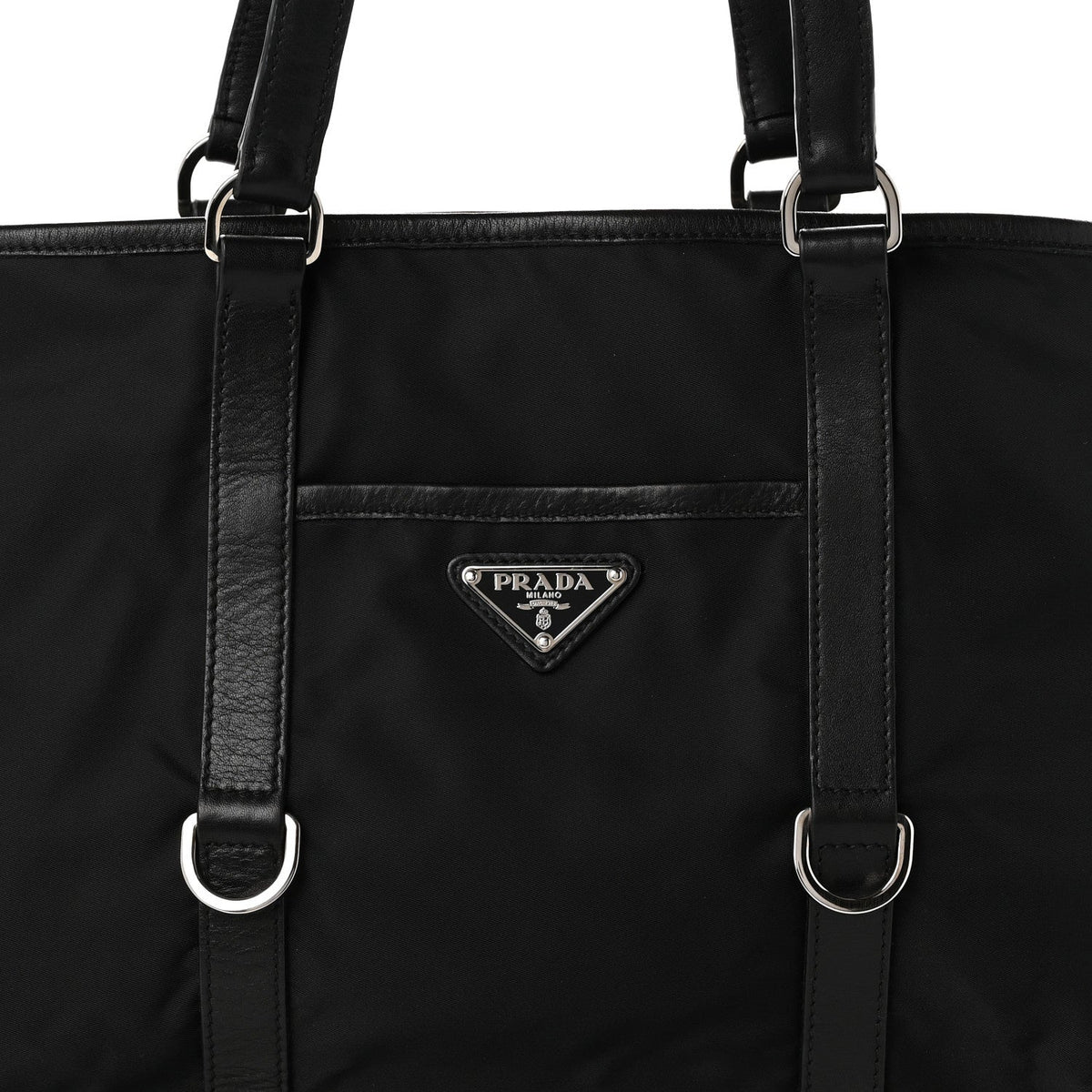 Leather Nylon Tote Bag - Black