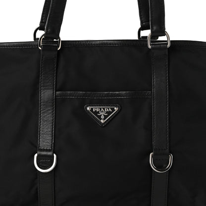 Leather Nylon Tote Bag - Black