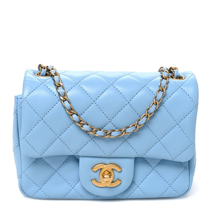 Mini Quilted Lambskin Flap Shoulder Bag - Light Blue