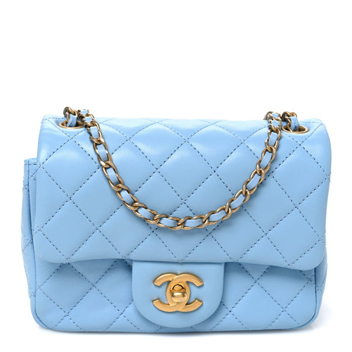 Mini Quilted Lambskin Flap Shoulder Bag - Light Blue