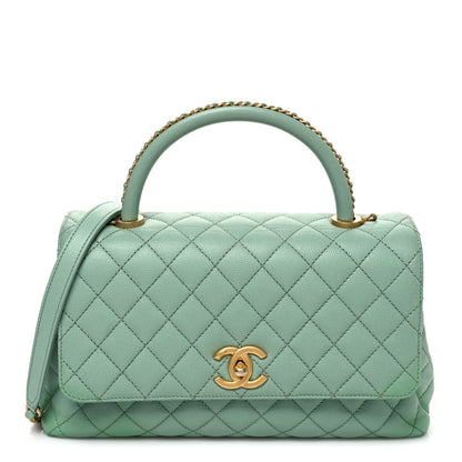Small Quilted Caviar Flap Shoulder Bag - Light Green