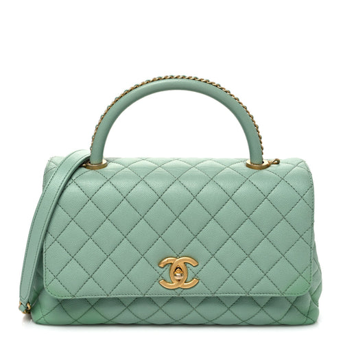 Small Quilted Caviar Flap Shoulder Bag - Light Green