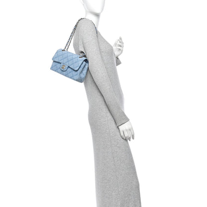 Small Quilted Flap Shoulder Bag - Light Blue