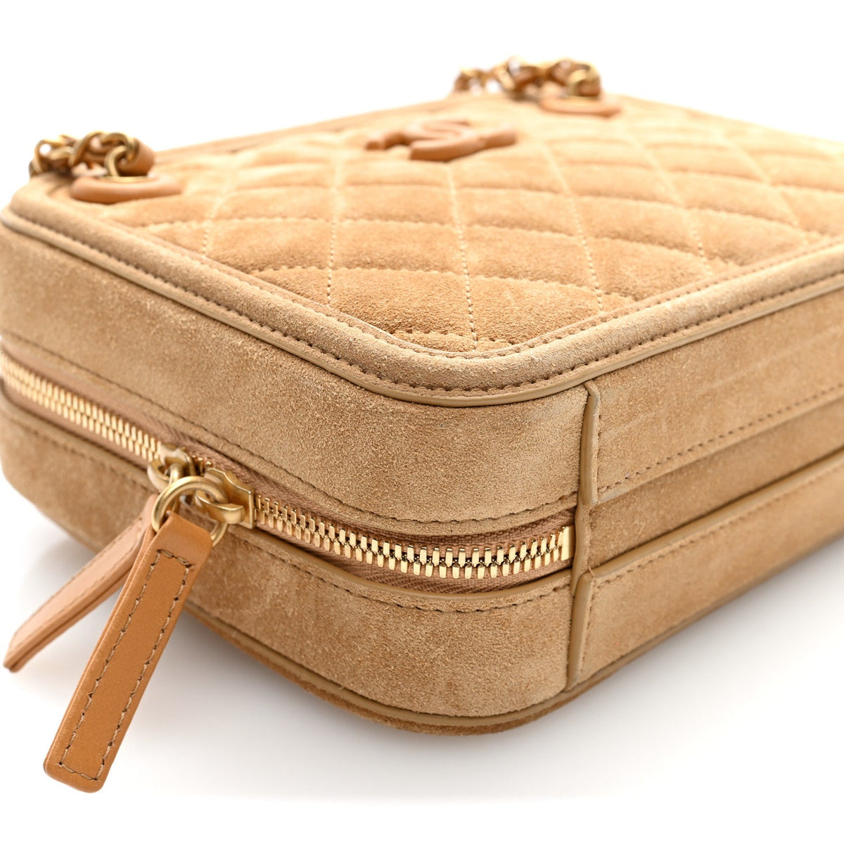 Quilted Suede Handbag - Brown