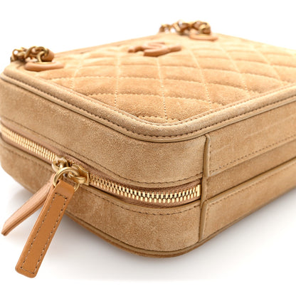 Quilted Suede Handbag - Brown