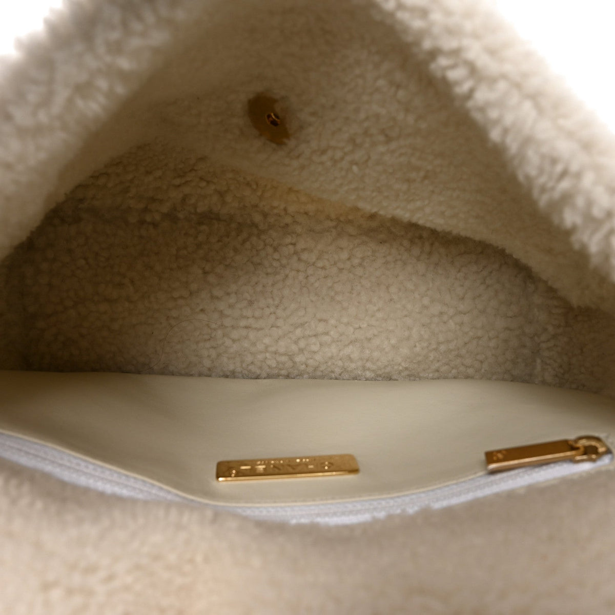 Medium Calfskin Shearling Flap Shoulder Bag - White