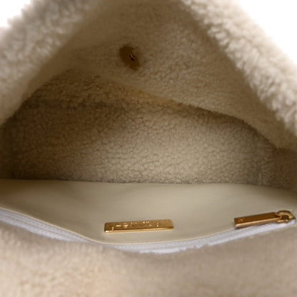 Medium Calfskin Shearling Flap Shoulder Bag - White
