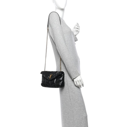 Quilted Lambskin Satchel Bag - Black