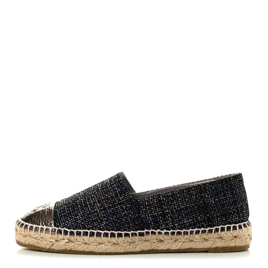 Tweed Patent Goatskin CC Espadrilles Black Pink Yellow