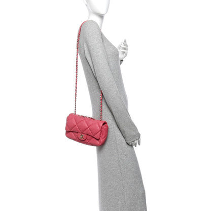 Medium Quilted Calfskin Flap Shoulder Bag - Pink