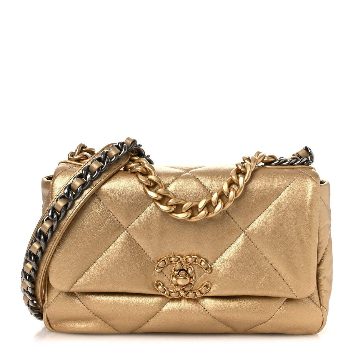 Medium Quilted Goatskin Flap Shoulder Bag - Gold