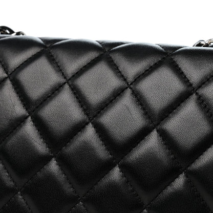 Quilted Lambskin Flap Shoulder Bag - Black