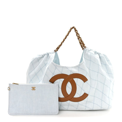 Small Quilted Calfskin Tote Bag - Light Blue