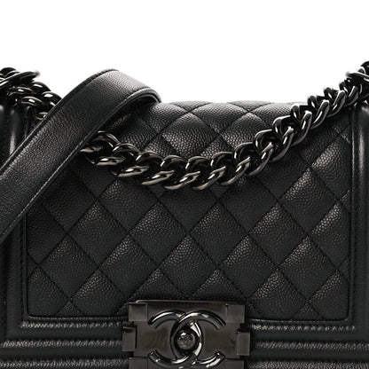 Small Quilted Caviar Flap Shoulder Bag - Black