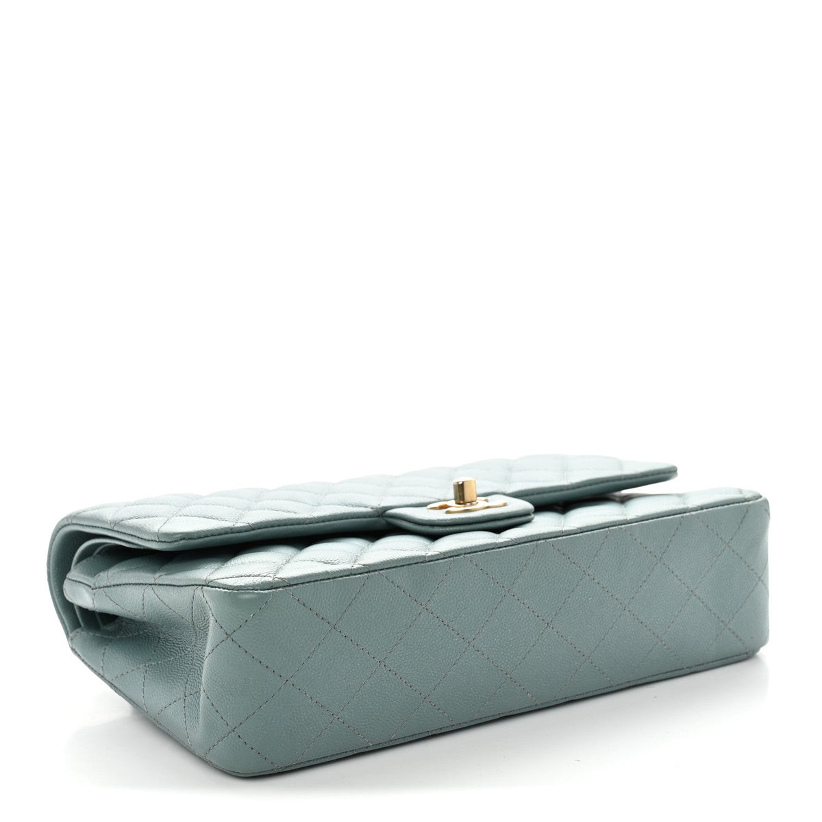 Medium Quilted Caviar Flap Shoulder Bag - Light Blue