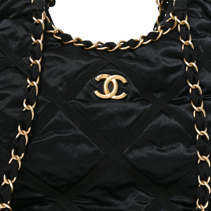 Quilted Nylon Tote Bag - Black