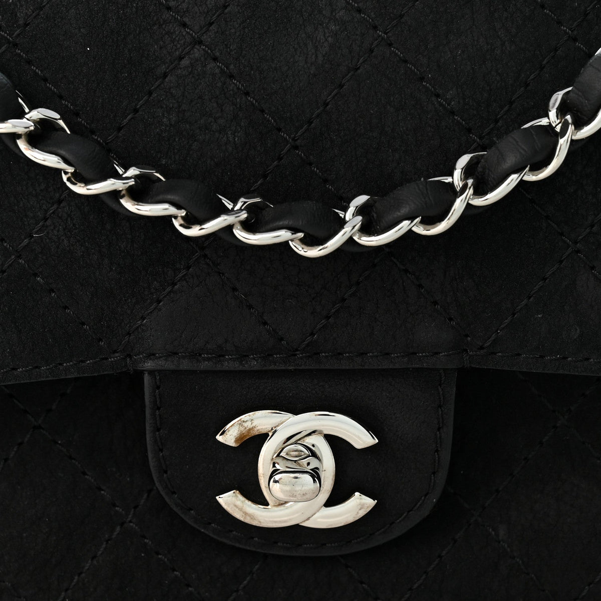 Medium Quilted Suede Flap Shoulder Bag - Black