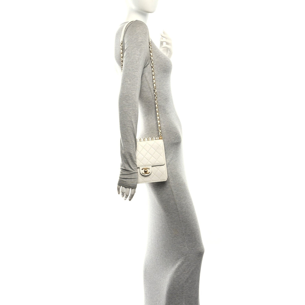 Quilted Goatskin Flap Shoulder Bag - White