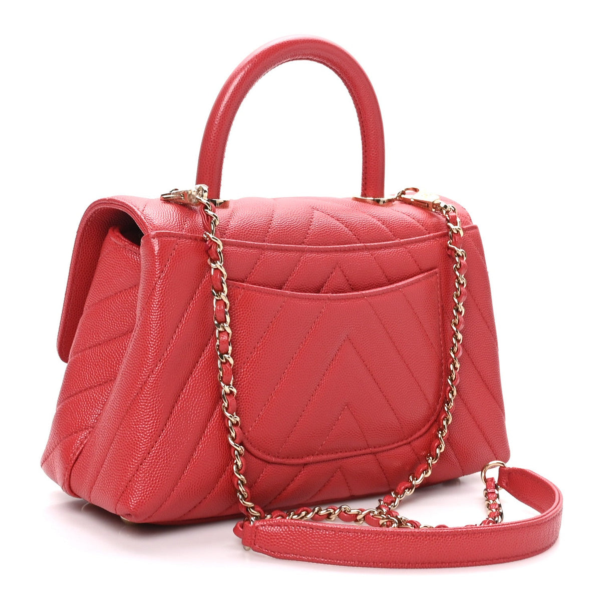Mini Quilted Caviar Flap Shoulder Bag - Red