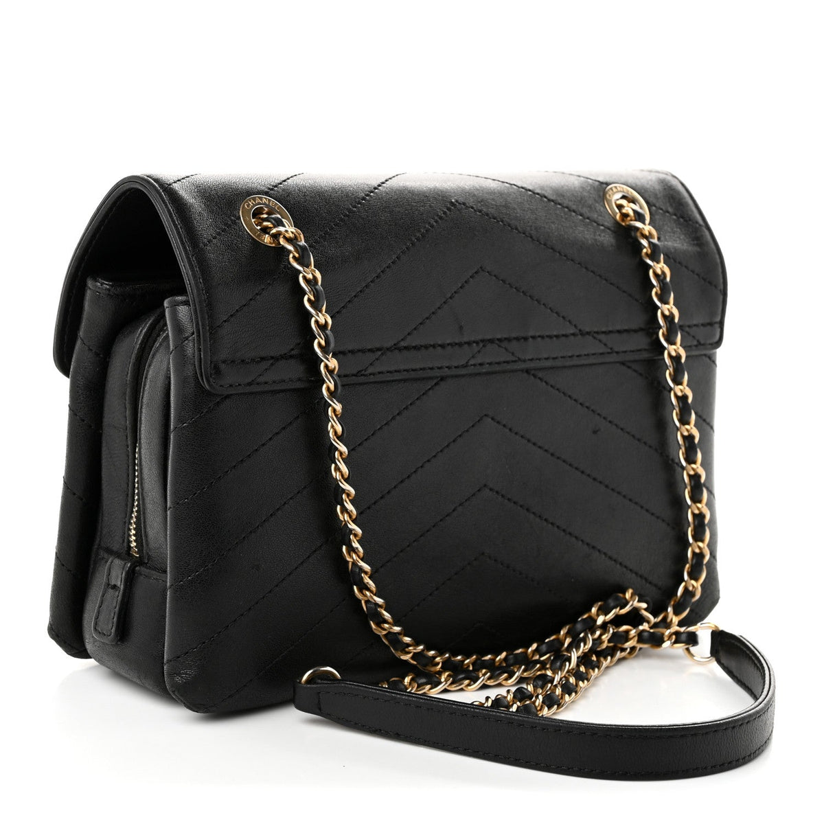 Medium Calfskin Flap Shoulder Bag - Black
