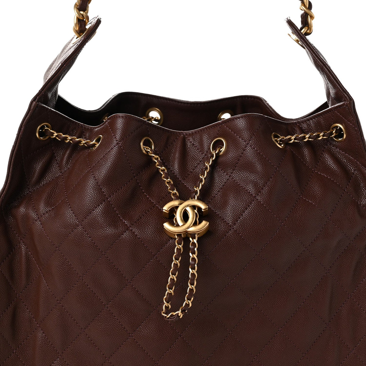 Medium Quilted Caviar Handbag - Brown