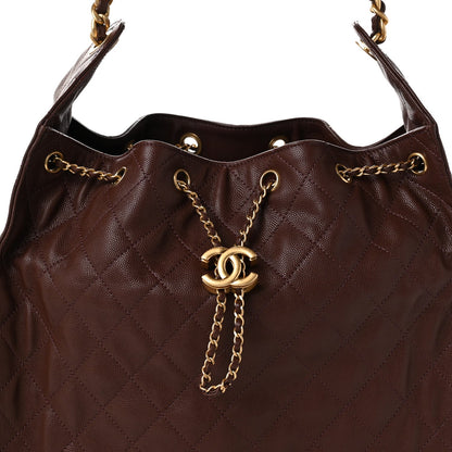 Medium Quilted Caviar Handbag - Brown