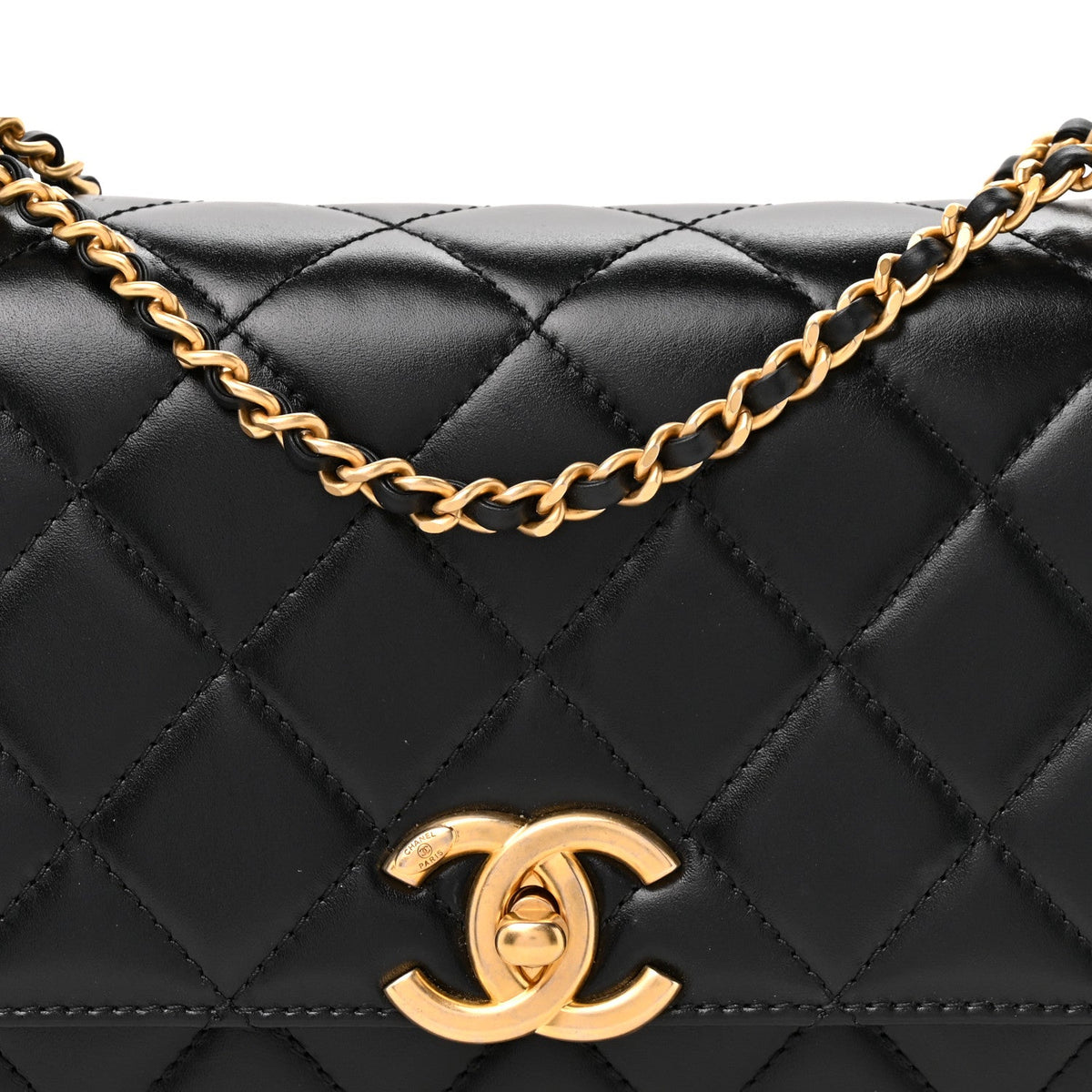 Quilted Calfskin Flap Shoulder Bag - Black