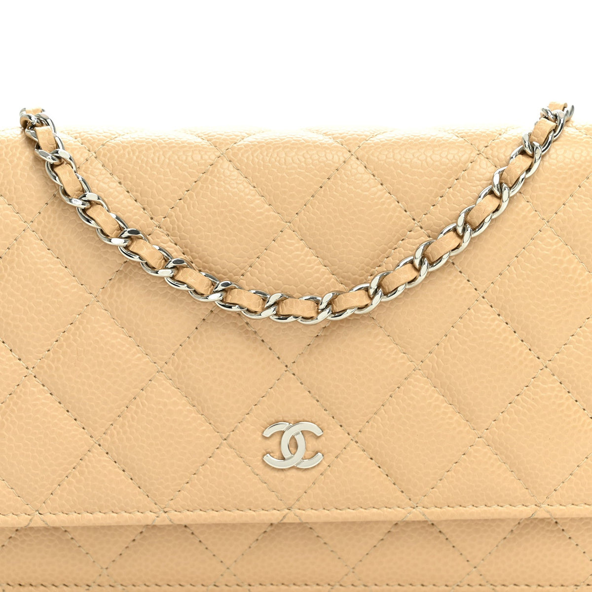 Quilted Caviar Wallet Bag - Beige