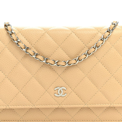 Quilted Caviar Wallet Bag - Beige